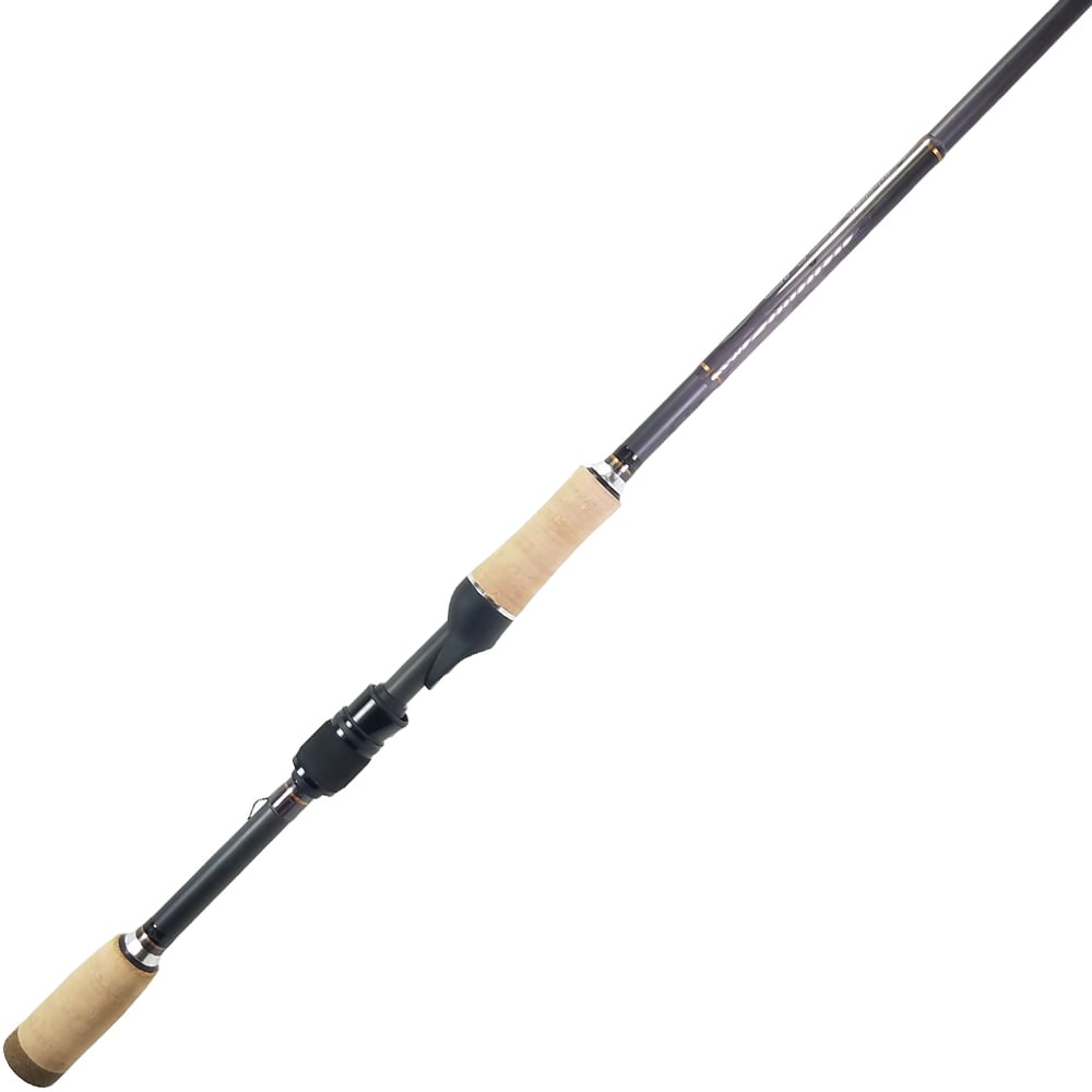 The ALX ENOX Spinning Rod Charmer 6'11" Medium Light (E28325FS) features a sleek, black design with cork handles, fast action, reel seat, and rod guides for precision casting and reeling. Perfectly balanced for those seeking medium light agility on the water.