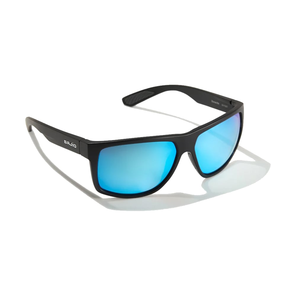 Bajio Sunglasses Boneville Black Matte Blue Mirror Glass Cover