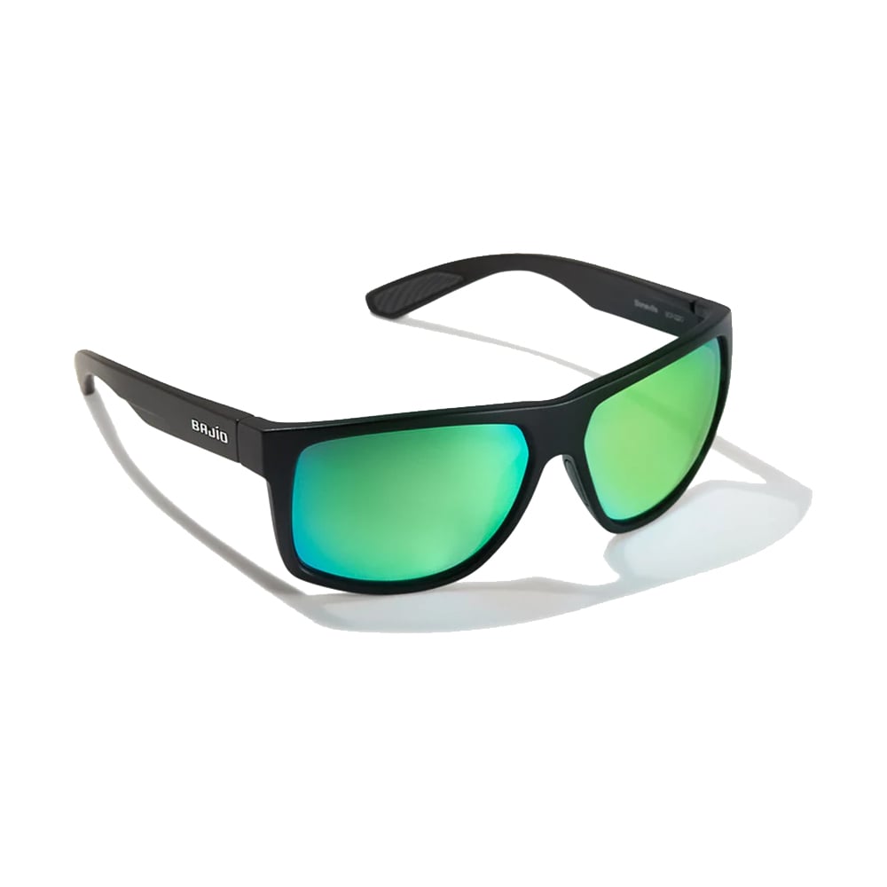 Bajio Sunglasses Boneville Black Matte Green Mirror Cover