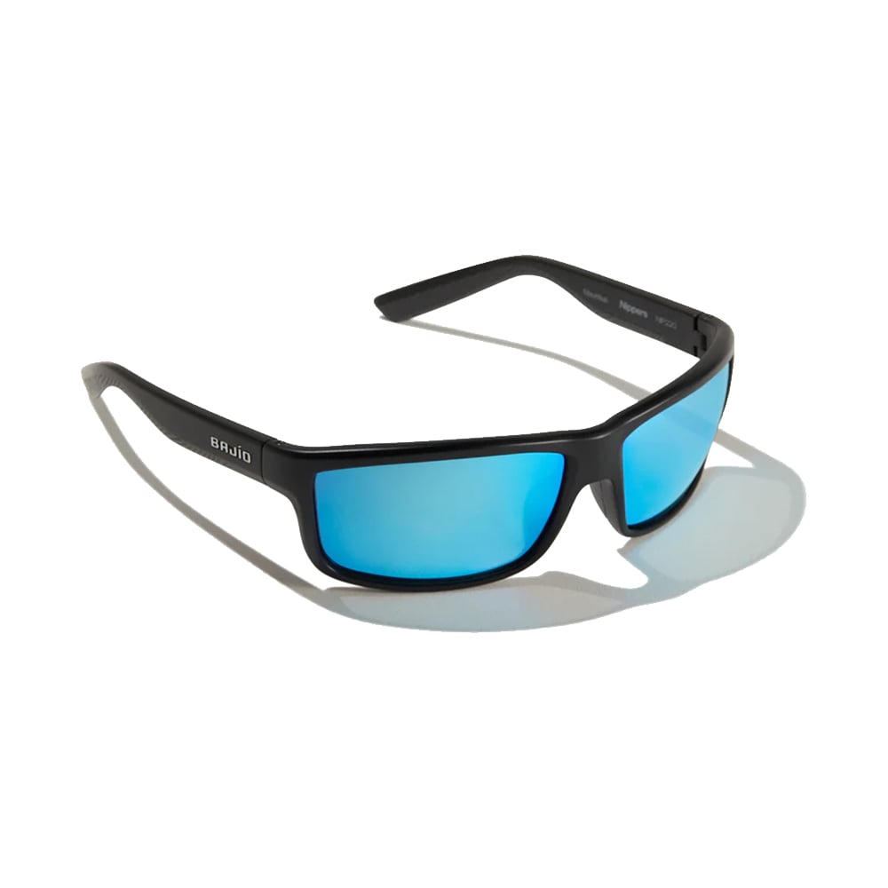 Bajio Sunglasses Nippers Black Matte Blue Mirror Cover