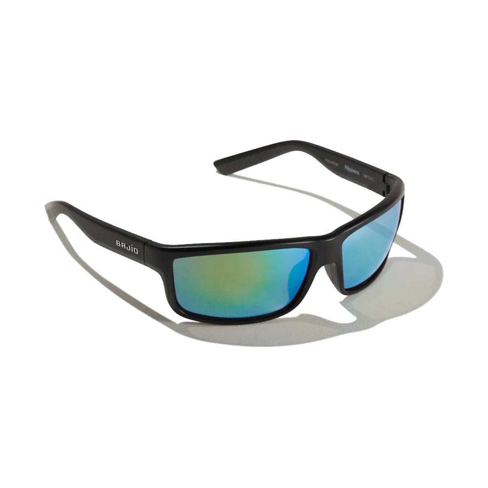 Bajio Sunglasses Nippers Black Matte Green Mirror Cover