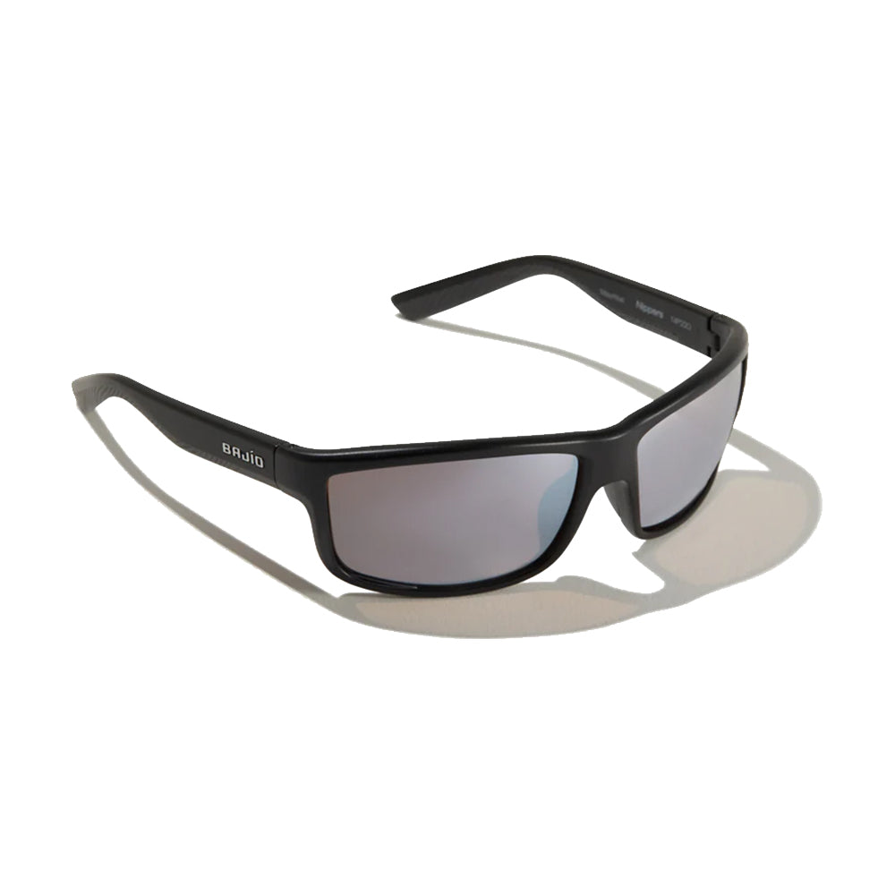 Bajio Sunglasses Nippers Black Matte Silver Mirror Cover