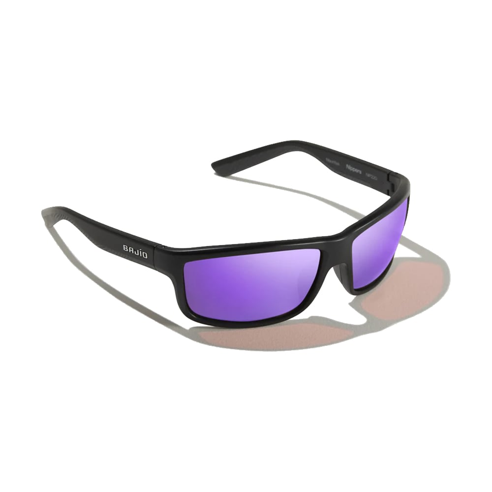 Bajio Sunglasses Nippers Black Matte Violet Mirror Cover