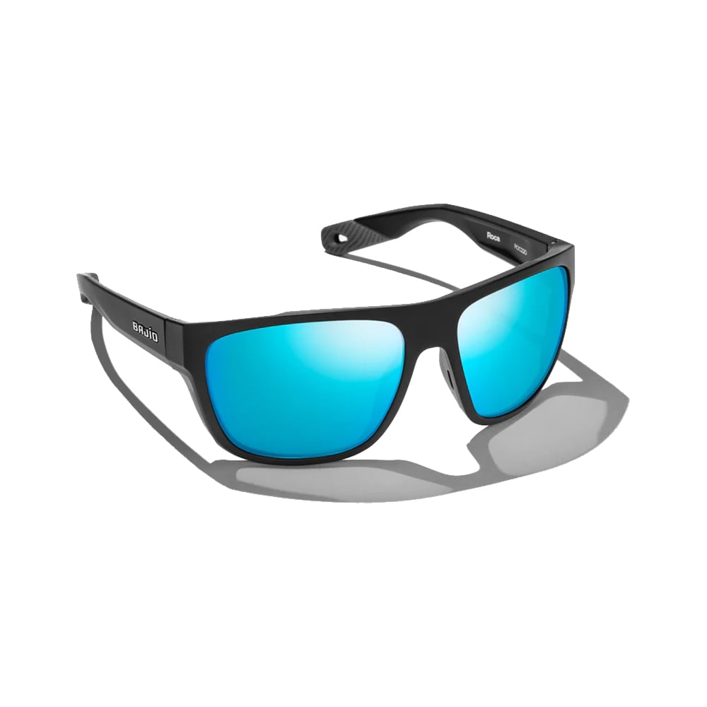 Bajio Sunglasses Roca Black Matte Blue Mirror Cover