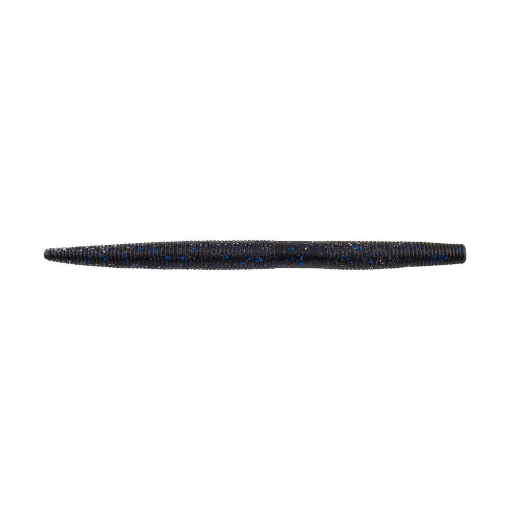 The Berkley PowerBait MaxScent The General is a slender, segmented stick bait with a dark hue and blue speckles. Its cylindrical shape tapers slightly at both ends, making it ideal for finesse presentations to attract finicky fish.