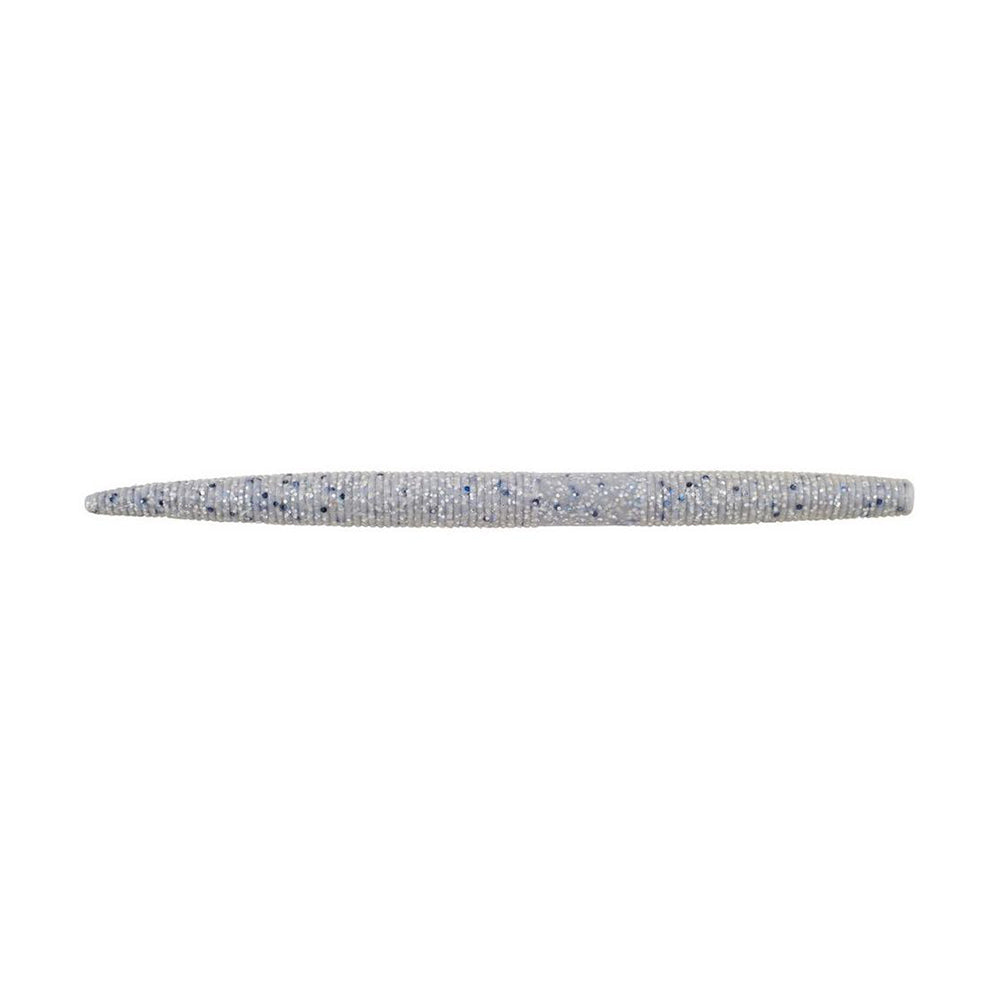 A slim, cylindrical object resembling a nail file or buffer, Berkley Powerbait MaxScent The General by Berkley is ideal for finesse presentations. It has a textured gray and silver surface with possible embellishments or sparkles and is isolated on a white background.