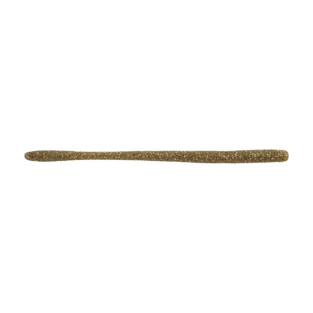 The Berkley Powerbait MaxScent D-Worm by Berkley, shown against a white background, has a long brown body with a slightly textured surface, making it ideal for finesse presentations.