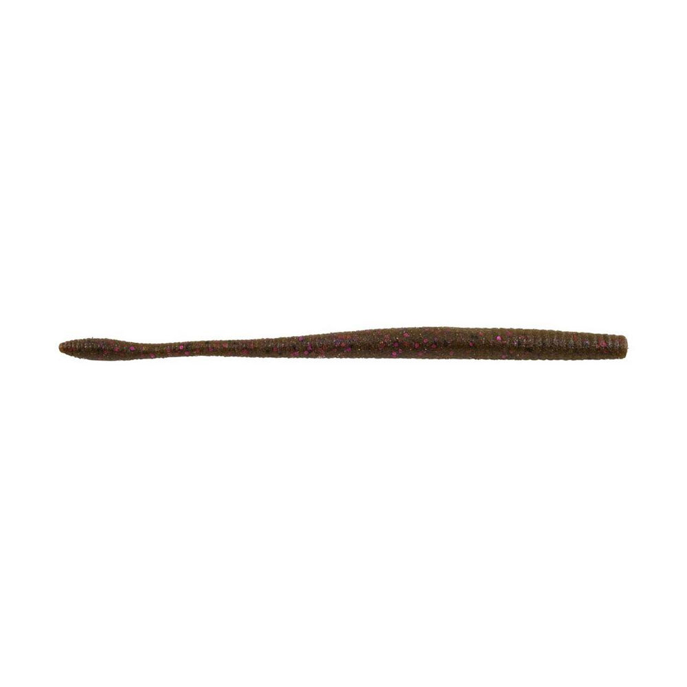 The Berkley Powerbait MaxScent Hit Worm Magnum, with its brown plastic ultra-realistic texture and subtle red speckles, is expertly crafted for finesse presentations. Tapered at both ends, it's ideal for anglers looking to enhance their fishing experience.