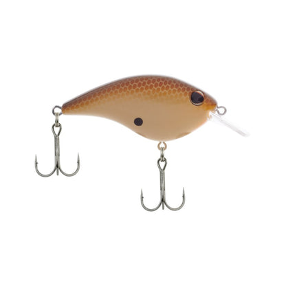 Introducing the Berkley Frittside Crankbait, a brown and orange fishing lure perfect for bass. Its hexagonal design adds appeal, while dual treble hooks guarantee impressive catches. Featuring a small diving lip and balsa-like movements, it's crafted to attract fish consistently.