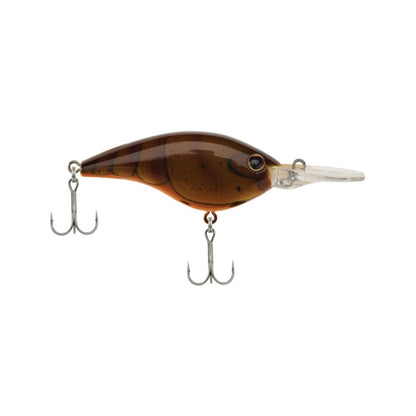 This Berkley Frittside Crankbait, featuring a brown design with black stripes, offers the balsa actions anglers love. It includes two treble hooks and a clear, elongated diving lip, making it ideal for bass fishing enthusiasts.