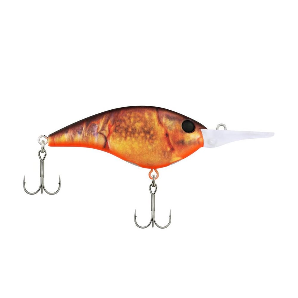 The Berkley Frittside Crankbait is a vibrantly colored fishing lure by Berkley, featuring an orange and metallic body that's ideal for bass fishing. It includes two treble hooks and a translucent bill, skillfully engineered to replicate balsa movements in the water.