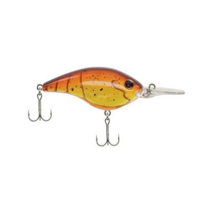 The Berkley Frittside Crankbait, specially crafted by Berkley for bass fishing, is designed to resemble a small fish with an orange and yellow body adorned with black speckles. It features a clear plastic lip and two treble hooks, delivering irresistible balsa actions in the water.