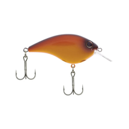 The Berkley Frittside Crankbait is perfect for bass fishing, showcasing a curved body with brown and orange hues. It includes two treble hooks for secure catches and a small clear plastic lip. Enjoy its balsa-like actions as it glides smoothly through the water.