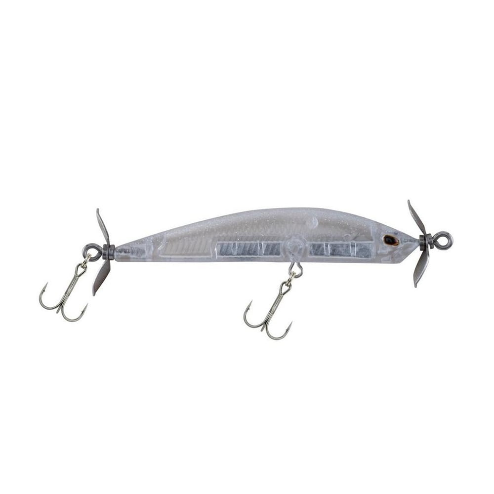 The Berkley SPY Spinbait from Berkley provides outstanding spybait action, showcasing a transparent lure design equipped with two metal treble hooks and propeller-style attachments at both ends. Its sleek and segmented body promotes lifelike fish movements, making it perfect for clear water fishing.