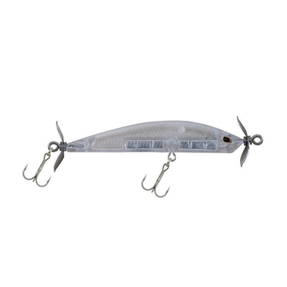 The Berkley SPY Spinbait from Berkley provides outstanding spybait action, showcasing a transparent lure design equipped with two metal treble hooks and propeller-style attachments at both ends. Its sleek and segmented body promotes lifelike fish movements, making it perfect for clear water fishing.