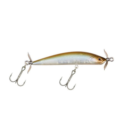 The Berkley SPY Spinbait by Berkley is a silver and brown fishing lure perfect for clear water conditions. Equipped with two treble hooks and small propellers at both ends, it delivers captivating spybait action. Its elongated body features realistic fish detailing, making it an essential addition to your tackle box.