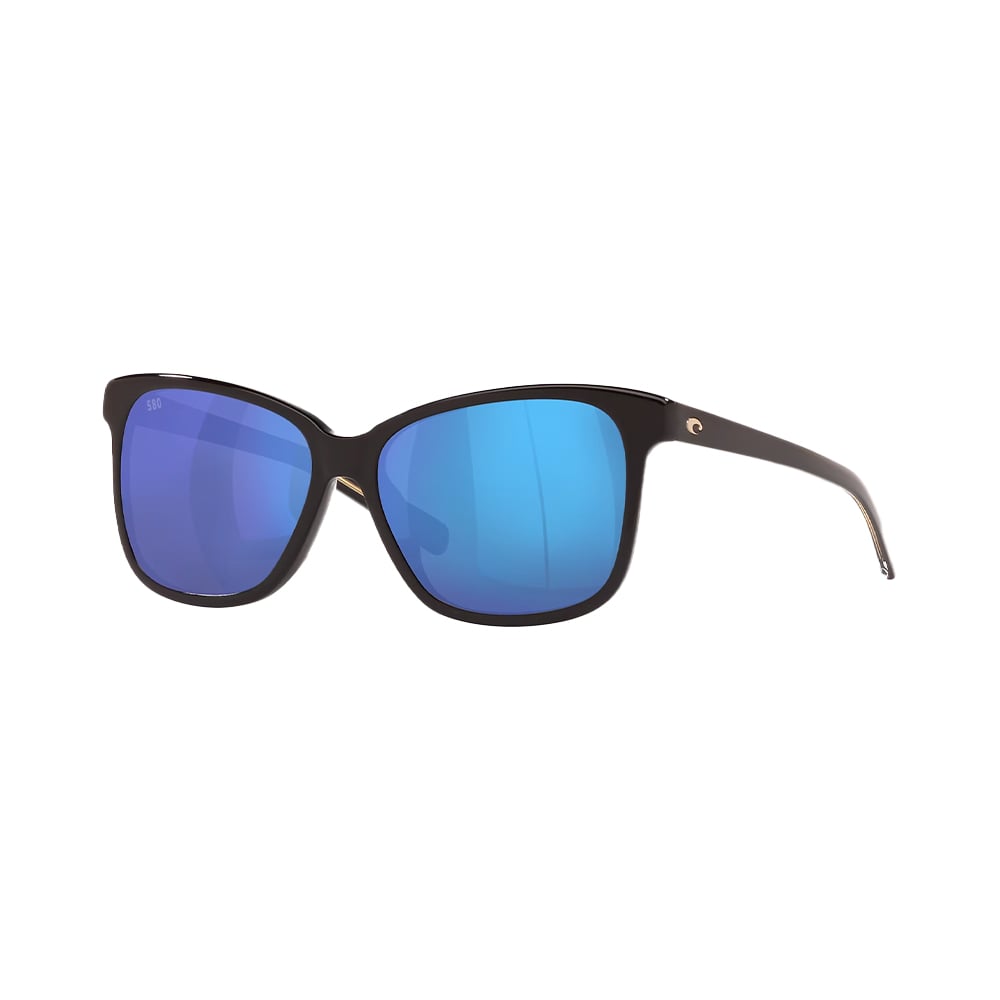 Costa Del Mar May Sunglasses Shiny Black with Blue Mirror