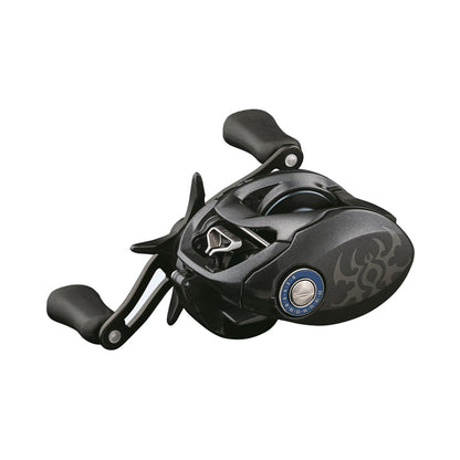 The Daiwa Tatula CT 6.3:1 Casting Reel | TTUCT100H by Daiwa features a sleek black design with ergonomic handles, a compact body, a standout side adjustment knob, and the precise control of the Magforce System.