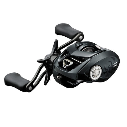 Introducing the Daiwa Tatula SV 70 Casting Reel (TTUSV70), a black, right-hand reel with ergonomic handles and sleek design. It features the T-Wing System and silver accents, offering stylish precision casting performance.