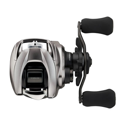 The Daiwa Zillion SV TW 2021 Casting Reel, model ZLNSVG100, features a sleek silver and black design with dual handles and ergonomic grips. Its compact build includes the SV BOOSTER SYSTEM for optimal performance and smooth operation.