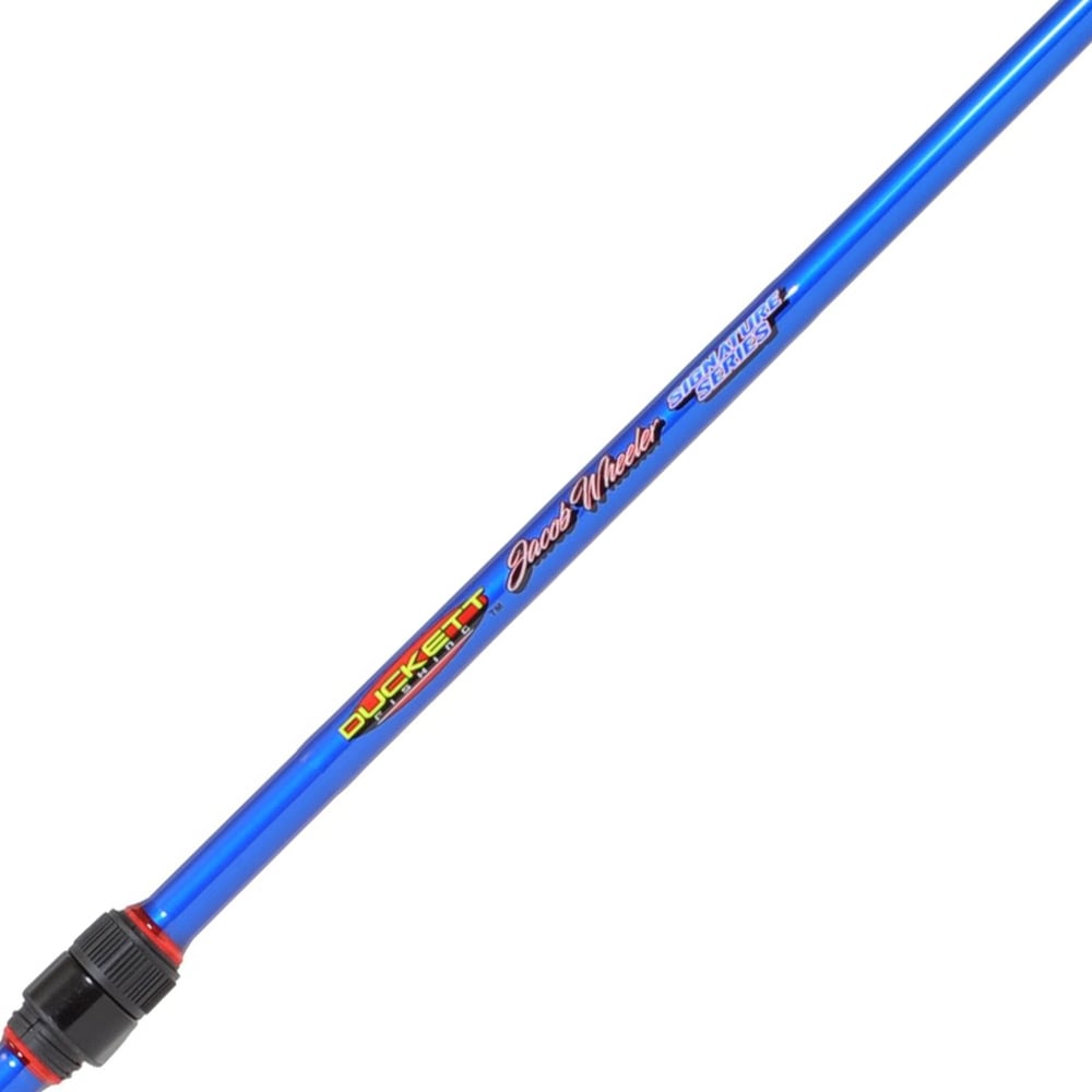 Close-up of a blue pool cue with black and red accents. The shaft features branding "Quick Set" and "Great White," reminiscent of the precision in Duckett Jacob Wheeler Signature Series Spinning Rods, known for their Sensi-Touch blanks for exceptional performance.