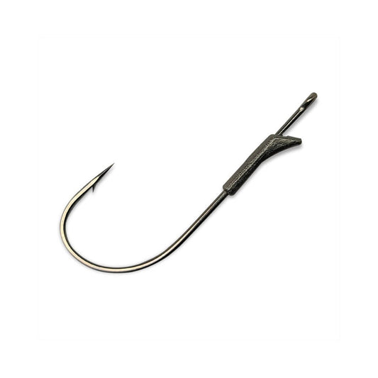 The image features a Gamakatsu G-Finesse Worm Light with Tin Keeper Hook, displaying its sharp, curved design with a looped eyelet and textured coating on the shank, ideal for finesse fishing. The hook is isolated against a white background to highlight its precision engineering.