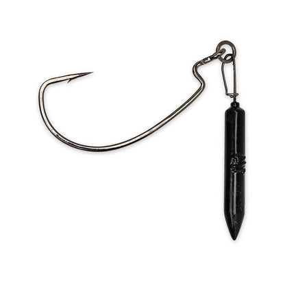 The Gamakatsu Gika Rigs include a metal fishing hook with a sharp point, swivel, and cylindrical black weight, perfect for finesse bass fishing as they expertly sink bait.