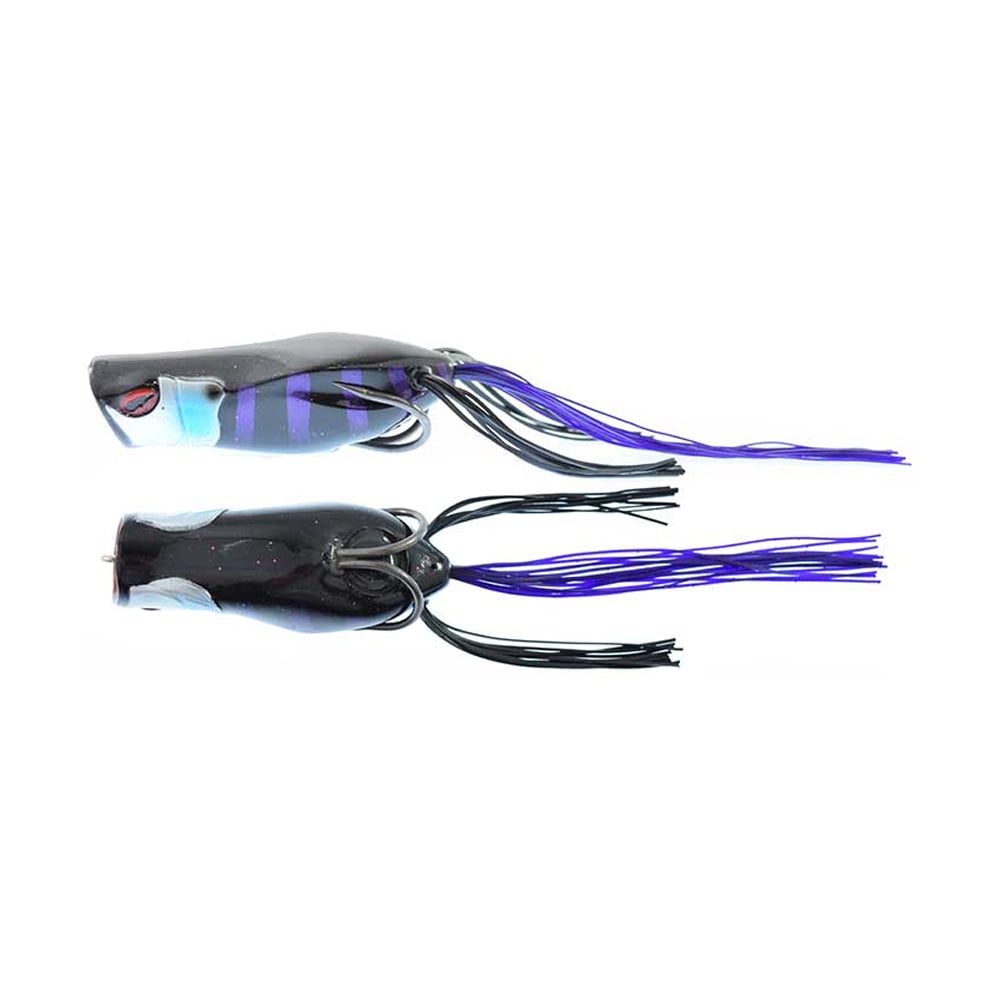 The Jackall Gavacho Frog lures, ideal for bass fishing, feature a blue, black, and purple body with long, thin tentacle-like strands. Designed to mimic small aquatic creatures, they offer excellent long-distance casting performance.