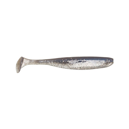 The Keitech Easy Shiner Swimbaits, crafted by Keitech, are silver and white soft plastic lures with a paddle tail design that expertly imitates a small fish. They feature a speckled glitter finish for increased attraction and provide natural swimming action to enhance their realistic appeal.