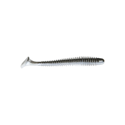 A single, metallic screw with a flat, wide head and a long threaded shank on a white background evokes the precision found in crafting Keitech Swing Impact Swimbaits by Keitech.