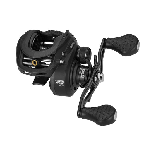 The "Lew's Super Duty Gen 2 Casting Reel" from americanlegacyfishing, with model number SD1XHLF, features a sleek design with metal components and two textured handles. It has an 8.3:1 gear ratio for superior performance.