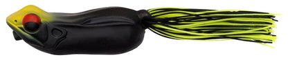 Meet the Megabass Big Gabot Hollow Body Frog, a lifelike rubber lure by Megabass. Its black and green body, vivid red eyes, and splash-walking action are enhanced by yellow-black leg-like strands and a custom hook for exceptional performance.