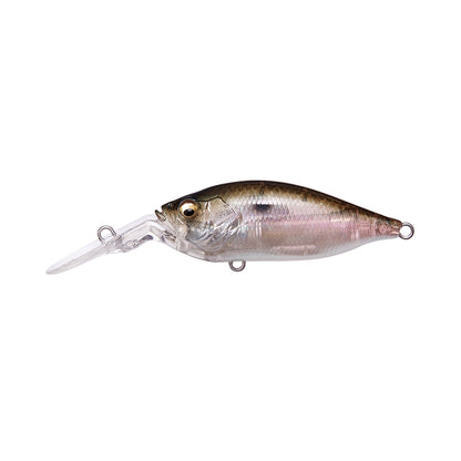 Displayed on a white background, the Megabass Deep-X 100 LBO Crankbait showcases a realistic fish-shaped design with a translucent bill, metallic body, and small fins, highlighting Megabass's lifelike design and precision craftsmanship.