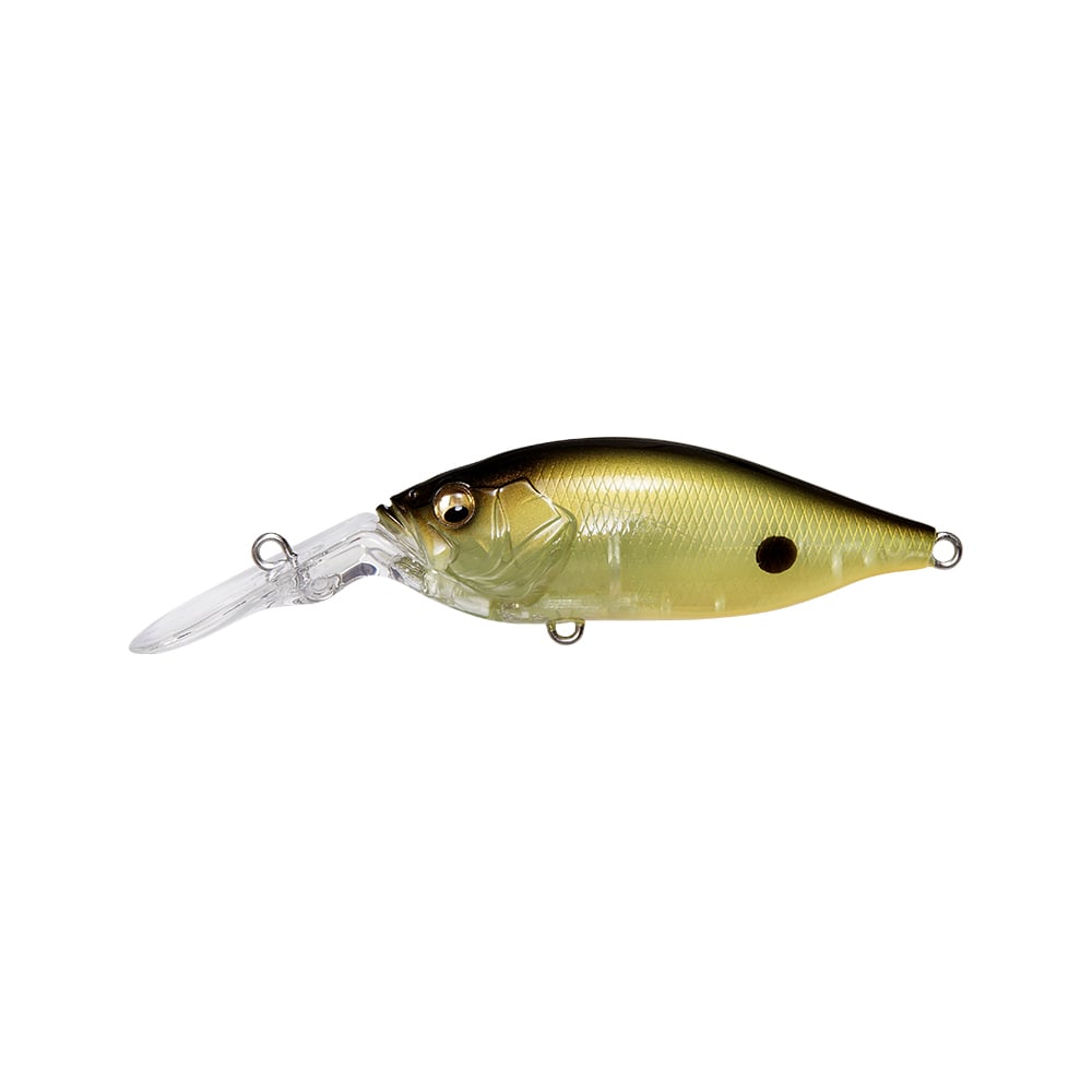 The Megabass Deep-X 100 LBO Crankbait features a realistic fish design with a gold and black body, a transparent bill, and an LBO II system. It includes hook attachment points on the back and belly, presented on a plain white background.