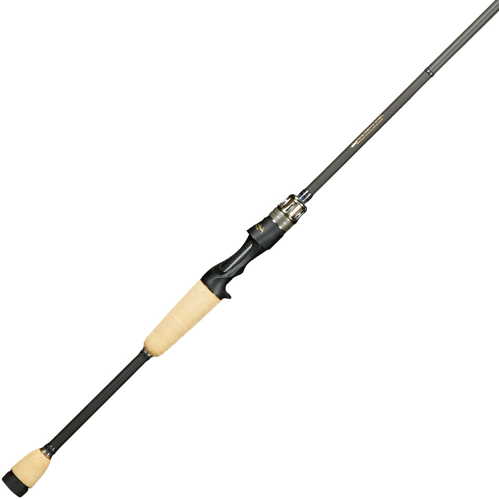 Introducing the Megabass Destroyer P5 F3-610X from americanlegacyfishing: a 6'10" casting rod with a sleek black design, cork handles, visible reel seat, and elegant tapering. Lightweight and perfect for those who value precision in bait finesse techniques.