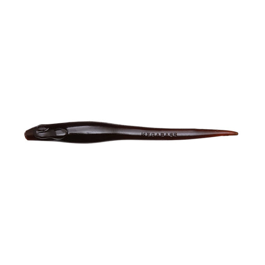 A sleek, dark brown hairstyling comb with a smooth, tapered shape, reminiscent of the precision in crafting the perfect drop shot technique. It features the brand name "Megabass" embossed on the handle.