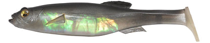 The Megabass Magdraft Swimbait by Megabass is a lifelike fish-shaped fishing lure distinguished by its shiny, iridescent body, prominent eyes, and detailed fins. Equipped with the MAG-HOLD SYSTEM and a curved tail, it provides realistic swimming action to effortlessly mimic a live fish.