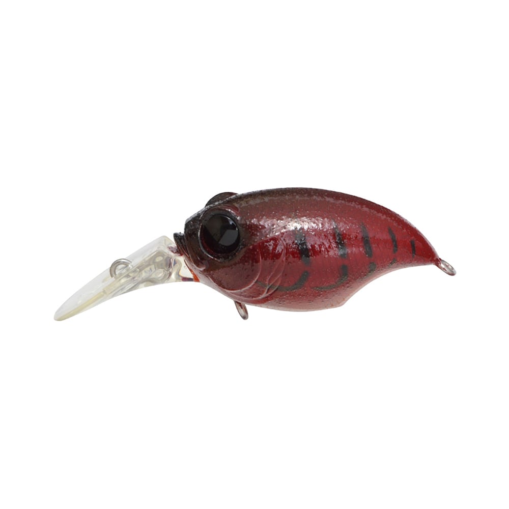 The Megabass MR-X Griffon Crankbait by Megabass showcases a red and black fish-shaped design, large black eyes, a translucent snout, striped details, and a glossy finish, making it perfect for anglers seeking superior performance.