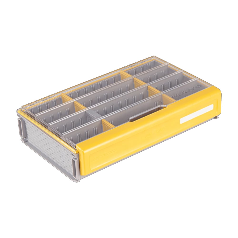 The Plano Edge 3700 Deep Box (PLASE373) from Plano is perfect for tackle storage. Crafted from yellow and transparent plastic, it boasts multiple compartments and a convenient handle on one side, making it ideal for efficiently organizing small items.