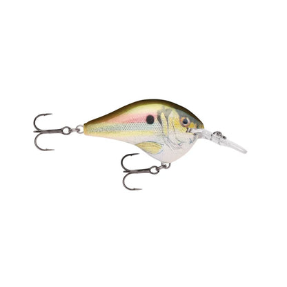 The Rapala DT Series Crankbaits by Rapala is a colorful fishing lure designed in the shape of a fish, featuring a vibrant, metallic finish and an eye-catching shiny scale pattern. It includes two treble hooks and a polycarbonate lip that ensures precise diving for an irresistible underwater performance.