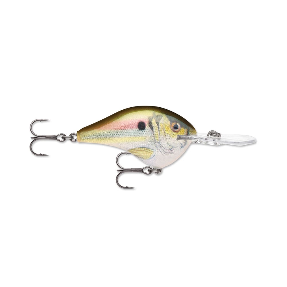 Introducing the Rapala DT Series Crankbaits by Rapala, expertly crafted for perfection. This fishing lure features a unique fish-shaped design with a vibrant yellow and green gradient body and a realistic fish eye pattern. Made from high-quality balsa wood, it is equipped with two treble hooks and offers the classic crankbait action, enhanced by its clear, flat lip for diving.