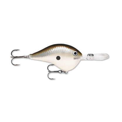 The Rapala DT Series Crankbaits by Rapala are expertly crafted to imitate a small fish, showcasing a shiny, metallic body with a white underside. Equipped with two treble hooks and a transparent plastic lip for enhanced diving capabilities, these crankbaits are ideal for reaching significant depths and attracting large catches.