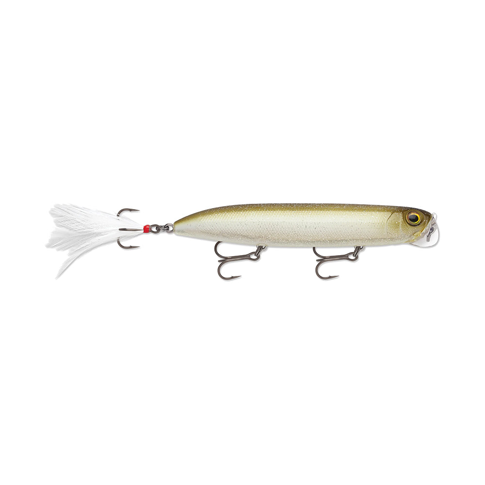 Discover the Rapala PXR Jowler from the Precision Xtreme Series, featuring a sleek body with an olive-green top. With two treble hooks and a white feathered tail, it offers realistic fish-like allure to effortlessly entice your catch.