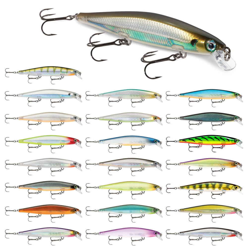 Discover the Rapala Shadow Rap Jerkbaits collection, renowned for its minnow action and vibrant designs in green, blue, orange, pink, red, and yellow. Each lure is equipped with treble hooks and intricate patterns from the trusted brand Rapala.