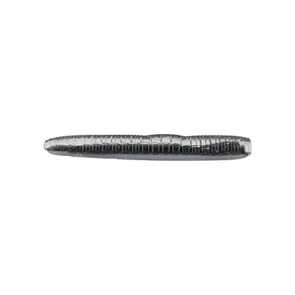 The Roboworm NED Worm, a long metallic object with a grooved texture resembling a segmented cylinder and featuring colors inspired by Roboworm, is isolated on a white background.