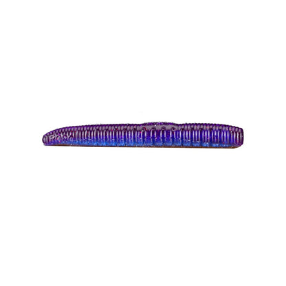 A Roboworm NED Worm fishing lure in blue and purple, showcasing a ribbed texture and worm-like shape, isolated on a white background. Ideal for ned rig enthusiasts, its design embodies the classic colors of the Roboworm brand.