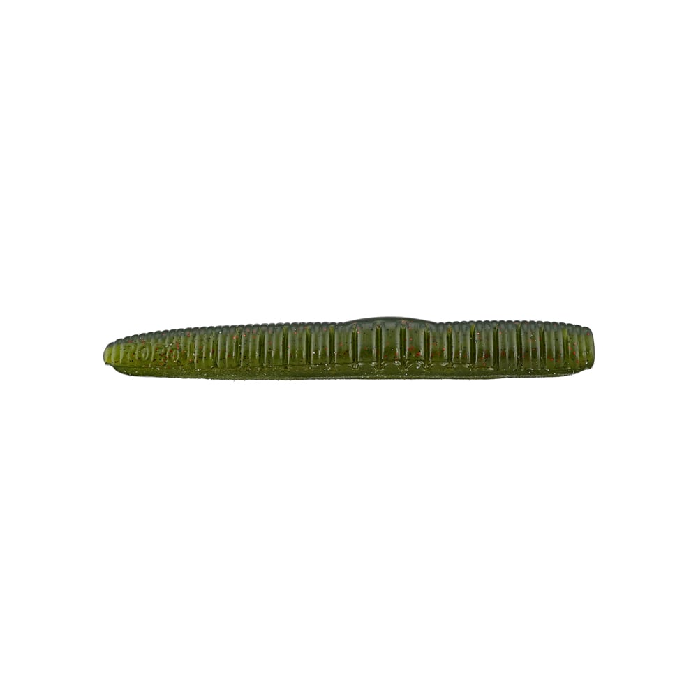 The Roboworm NED Worm by Roboworm is a green, ribbed cylindrical fishing lure designed to resemble a worm, perfect for ned rig setups. Its textured surface and tapered end effectively mimic live bait, making it a versatile addition to any angler's tackle box.