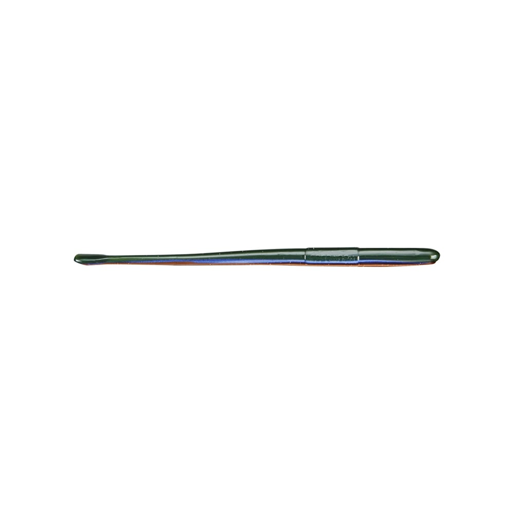 A single, slender black drumstick with a tapered end, reminiscent of the sleek Roboworm Straight Tail Worms by Roboworm, featuring a small metal detail near the tip. It is isolated on a white background.