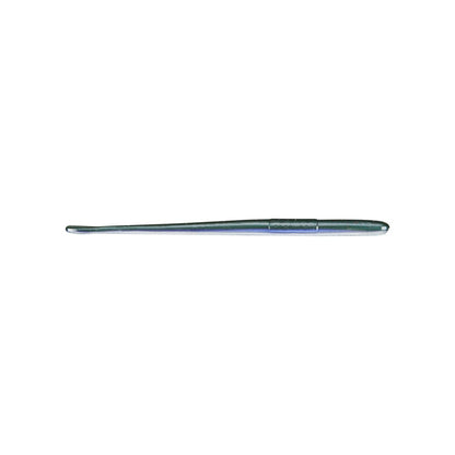 A dental scaler featuring a long, thin handle and a curved tip, reminiscent of Roboworm Straight Tail Worms by Roboworm, is used for cleaning teeth. It is elegantly placed on a white background.