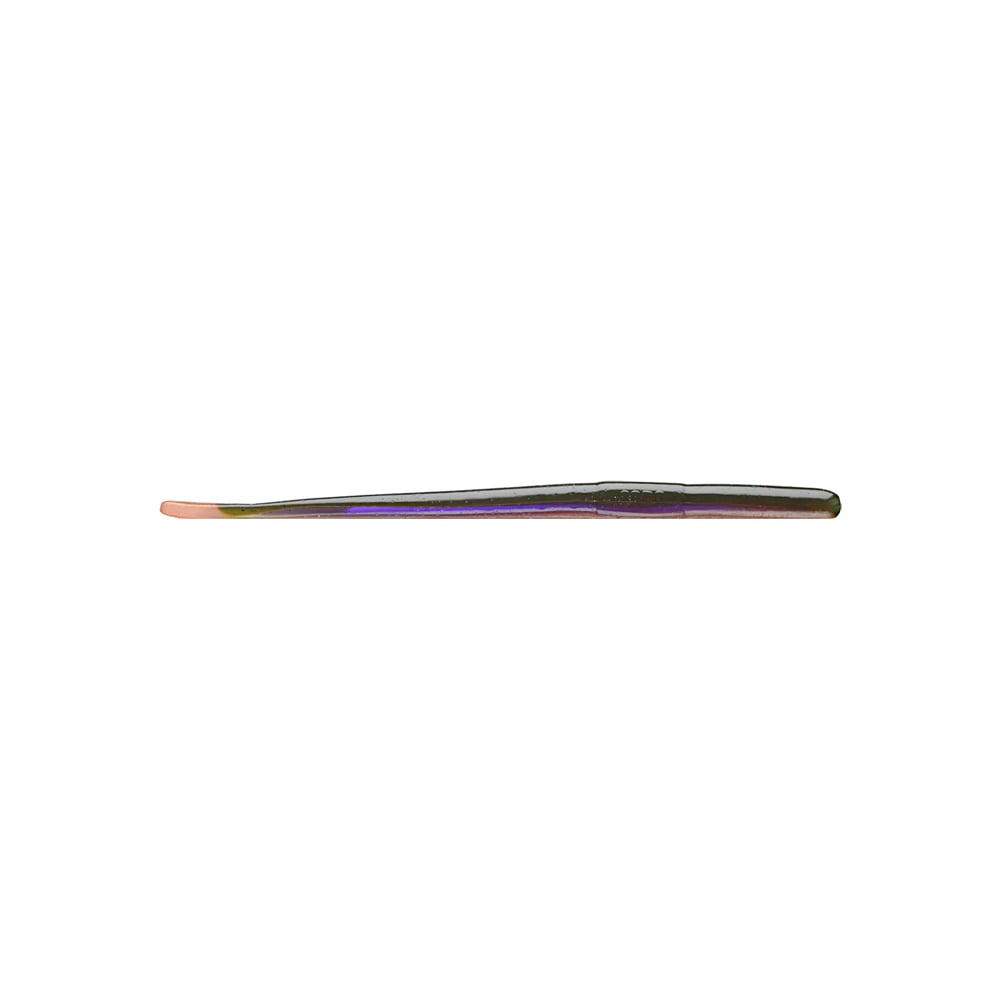 A close-up of a metallic, iridescent tweezer with a slanted tip on a white background, inspired by the precision of Roboworm Straight Tail Worms from Roboworm.